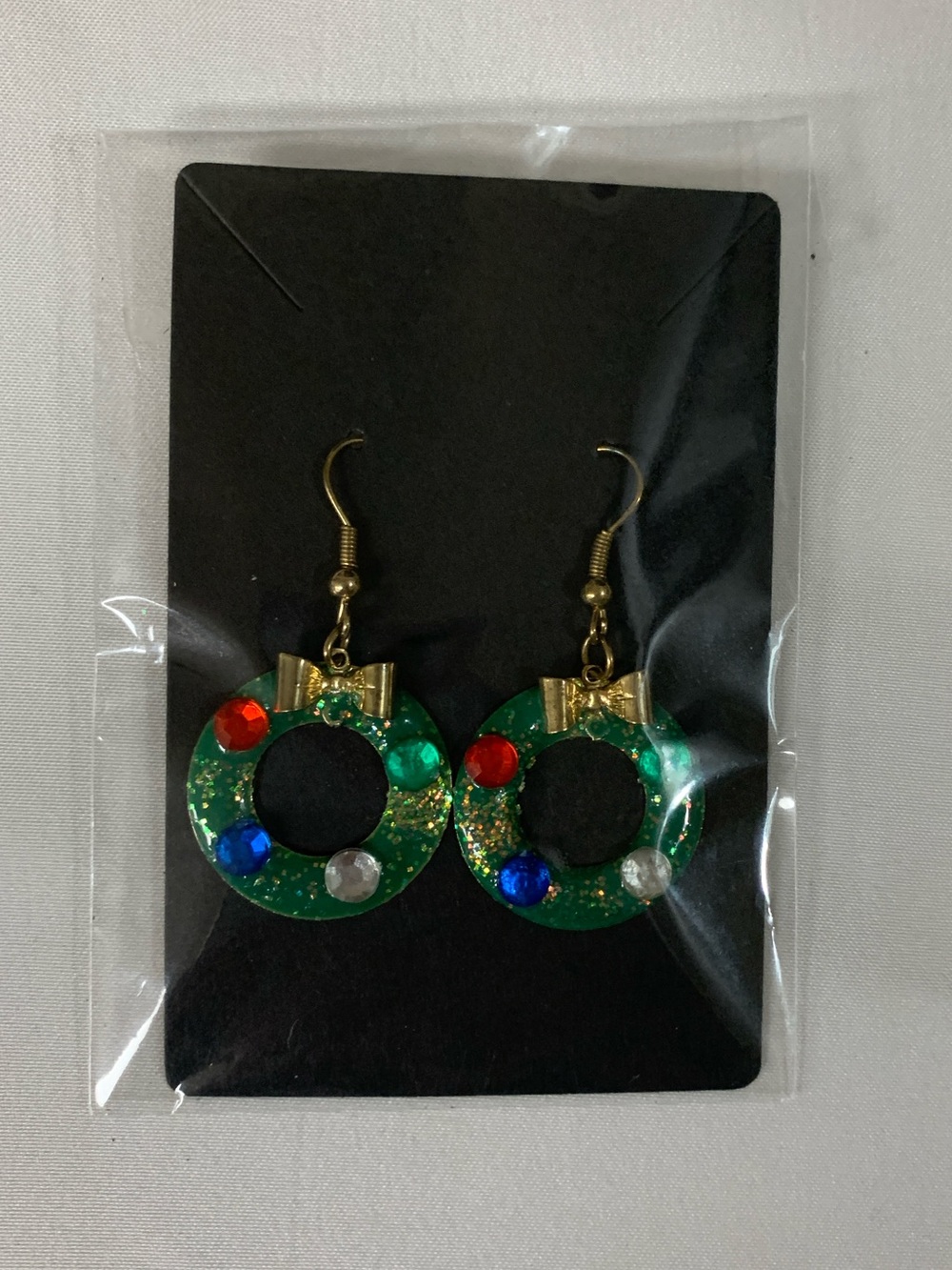 Festive Green Holiday Wreath Dangle Earrings